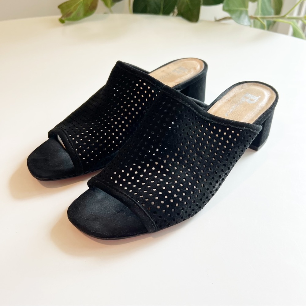 Brown’s Black Block Heel Suede Sandals Size 7